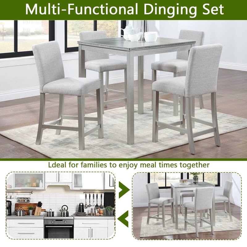 Wooden Dining Square Table, Kitchen Table for Small Space Counter Height Table - White