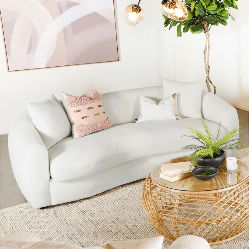 Fabric Upholstered Sofa with Accent Pillows in Natural and Black