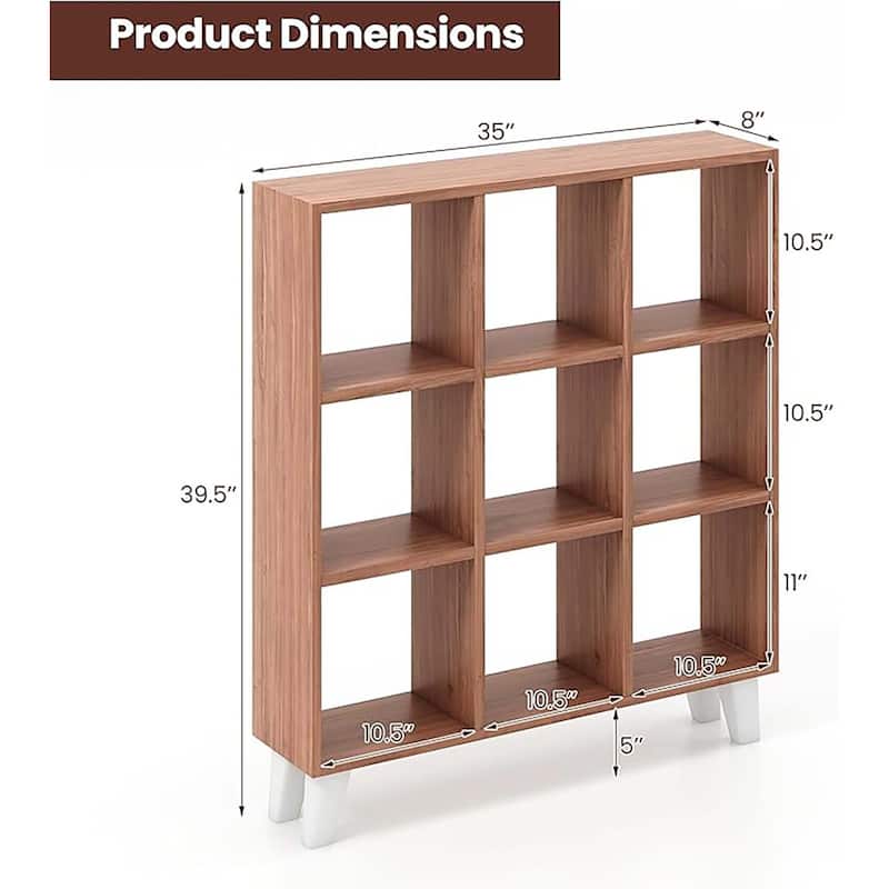 1/2 PCS Living Room 9-Cube Bookcase with 6 Removable Shelves Brown