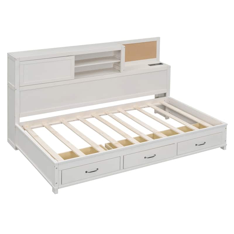 Twin Size Wooden Daybed with Drawers,A Set of Sockets and USB Ports