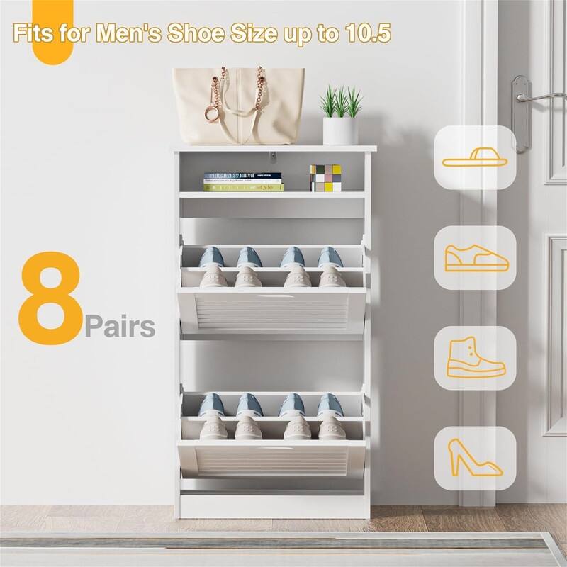 Shoe Storage Cabinet with 2 Flip Drawers - 10"D x 21.3"W x 38.2"H