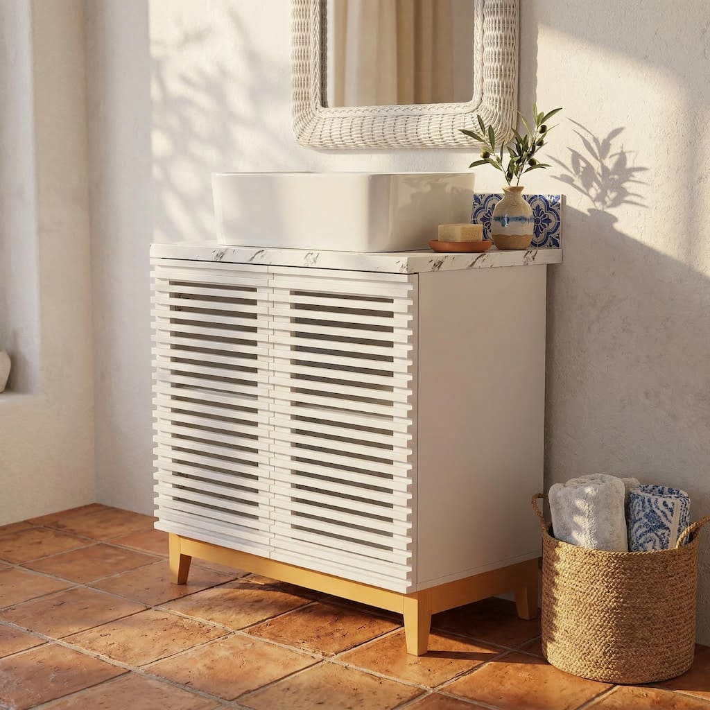 31" Bathroom Vanity with Sink, Modern Freestanding Bathroom Vanity Cabinet Artificial Stone Basin and Solid Wood Leg