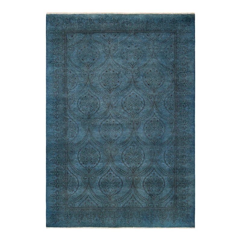Overton Hand Knotted Wool Vintage Inspired Modern Contemporary Overdyed Blue Area Rug - 5' 8" x 8' 1"