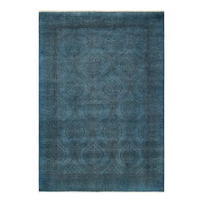 Overton Hand Knotted Wool Vintage Inspired Modern Contemporary Overdyed Blue Area Rug - 5' 8" x 8' 1"
