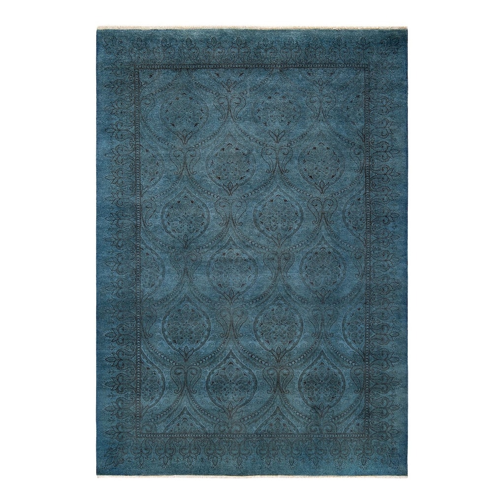 Overton Hand Knotted Wool Vintage Inspired Modern Contemporary Overdyed Blue Area Rug - 5' 8" x 8' 1"