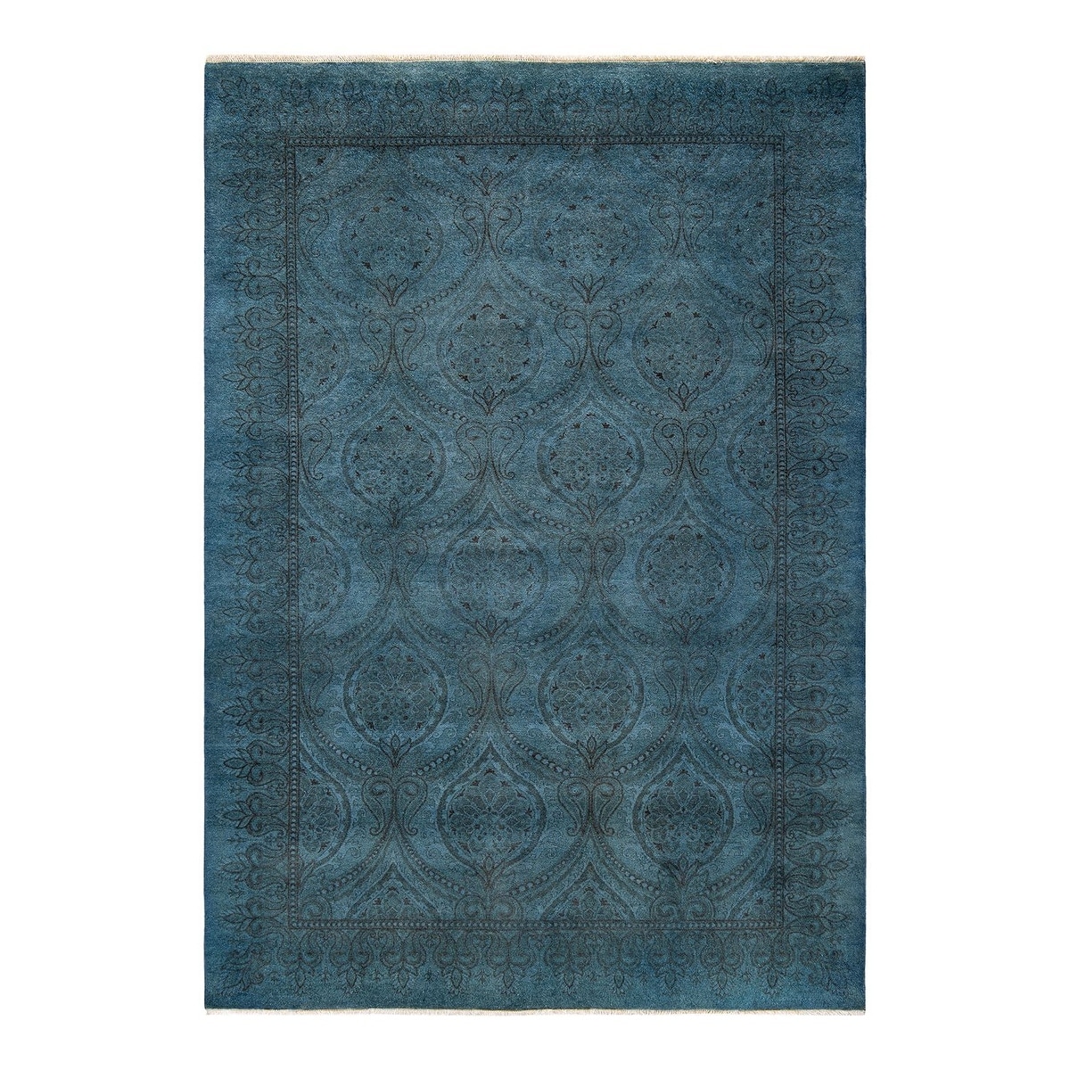 Overton Hand Knotted Wool Vintage Inspired Modern Contemporary Overdyed Blue Area Rug - 5' 8" x 8' 1"