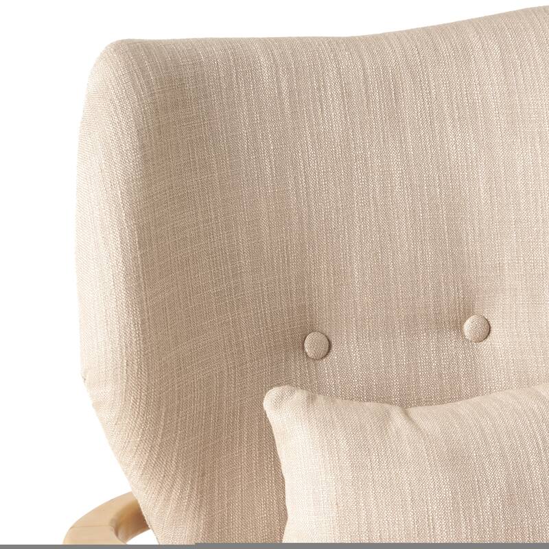 Roomfitters Mid-Century Modern Upholstered Club Chair with Button-Tufted Back and Birch Wood Legs, Beige
