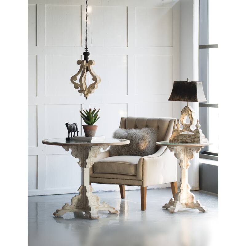 Farmhouse Chandeliar, Distressed White Pendant French Country Wood Chandelier for Living Room Foyer, Bulb Not Included