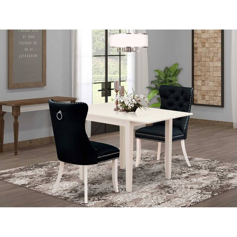 HomeStock 3-Pc Linen White Finish Rectangular Solid Wood Top with Dropleaf Dining Table Set