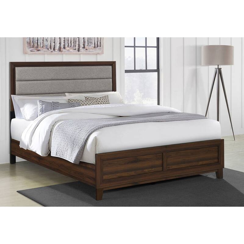 Anza Walnut Upholstered Queen Bed
