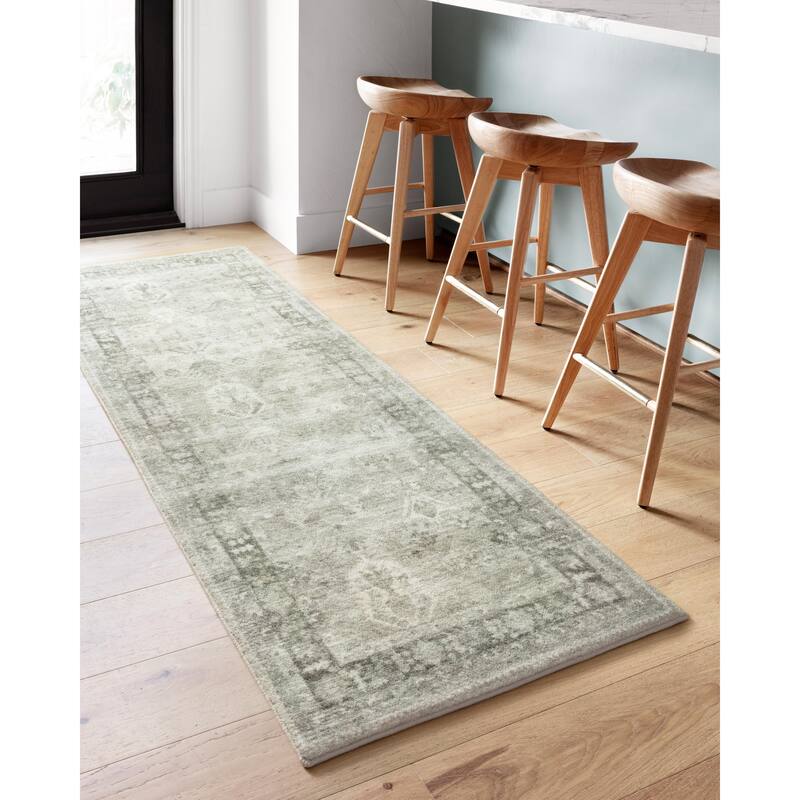 Alexander Home Juliet Ultra-Soft Distressed Persian Border Rug - 2' 6" x 7' 6" - Steel / Graphite