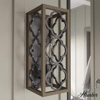 Hunter Gablecrest 1-Light Wall Sconce - Bathroom, Hallway, Bedroom - Modern Farmhouse, Distressed - Damp Rated!