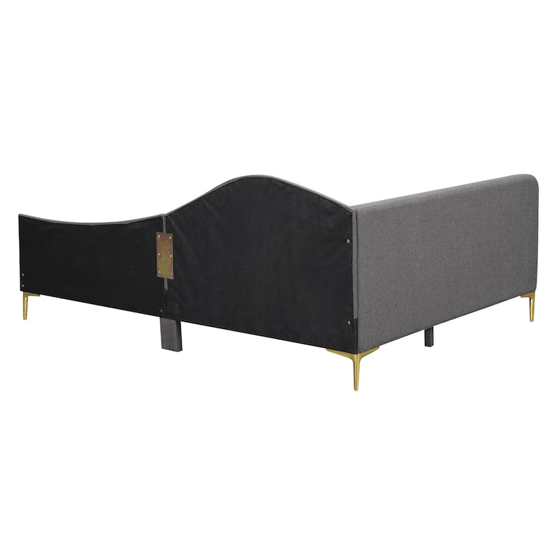 Full Size Platform Bed Frame, Upholstered Daybed with Wave-Shaped Armrest and Metal Support Legs, No Box Spring Required