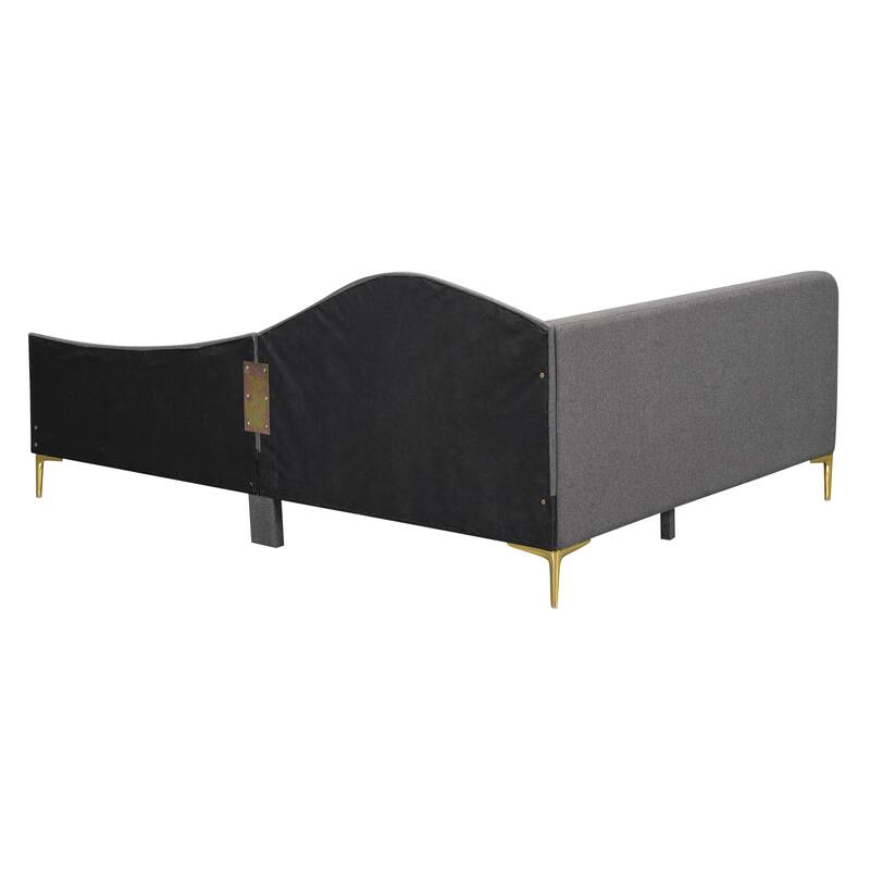 Modern Grey Upholstered Full Size Daybed with Headboard and Armrest