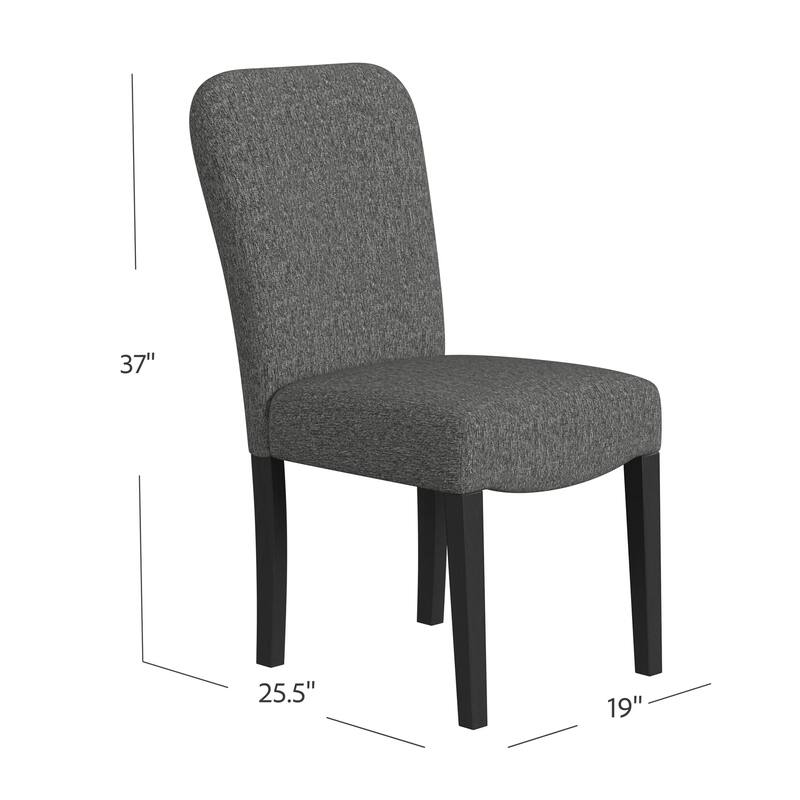 Dining Chair Set of 2, Modern Rounded Back, Black Woven Fabric