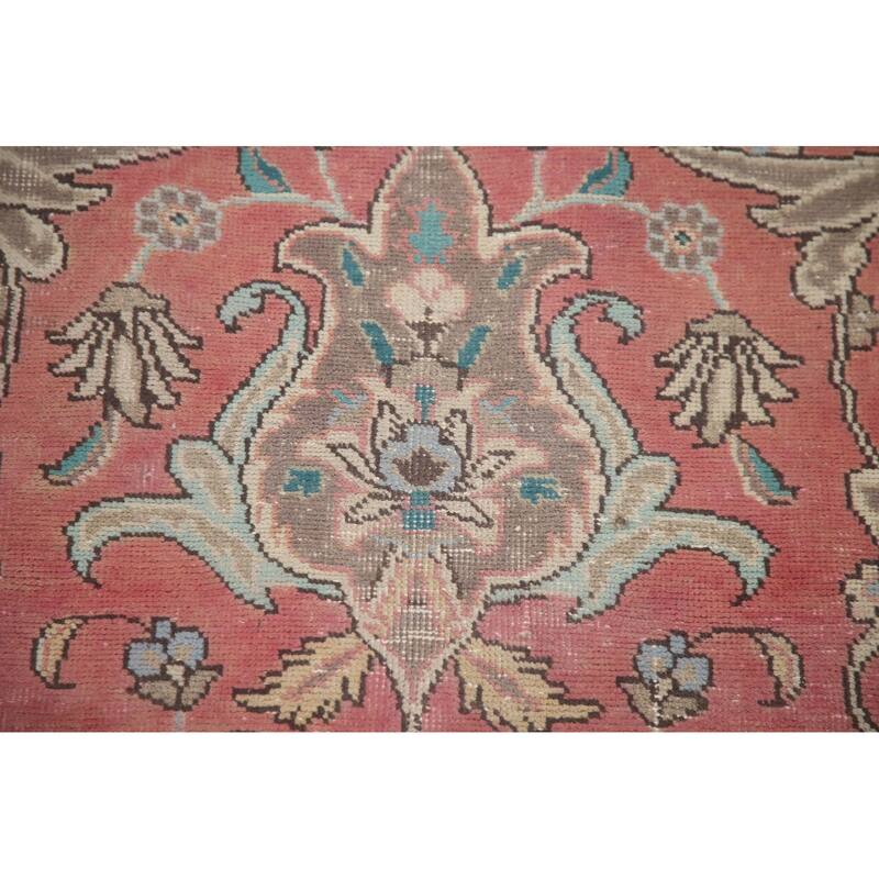 Hand Knotted Oriental 100% Wool Carpet Traditional Floral Pink Mashad Area Rug - 12' 9'' X 9' 4''