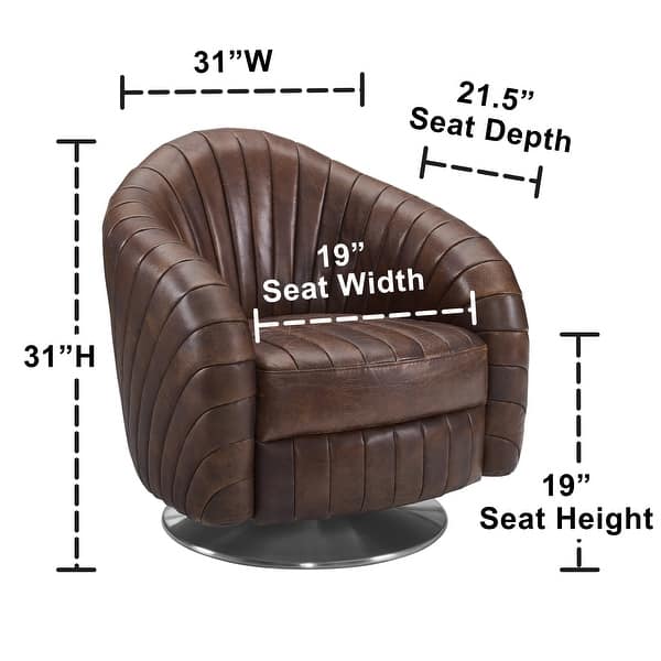 Art Leon Industral Rustic Top Grain Leather Swivel Barrel Accent Chair