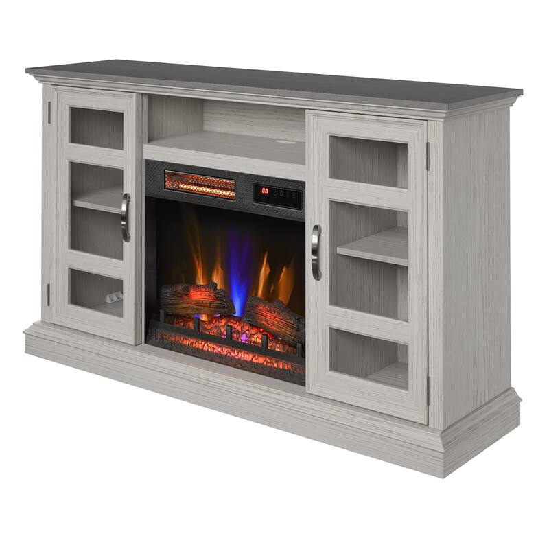 duraflame® Electric Fireplace Entertainment Center with Glass Cabinet Storage, Blanco Oak