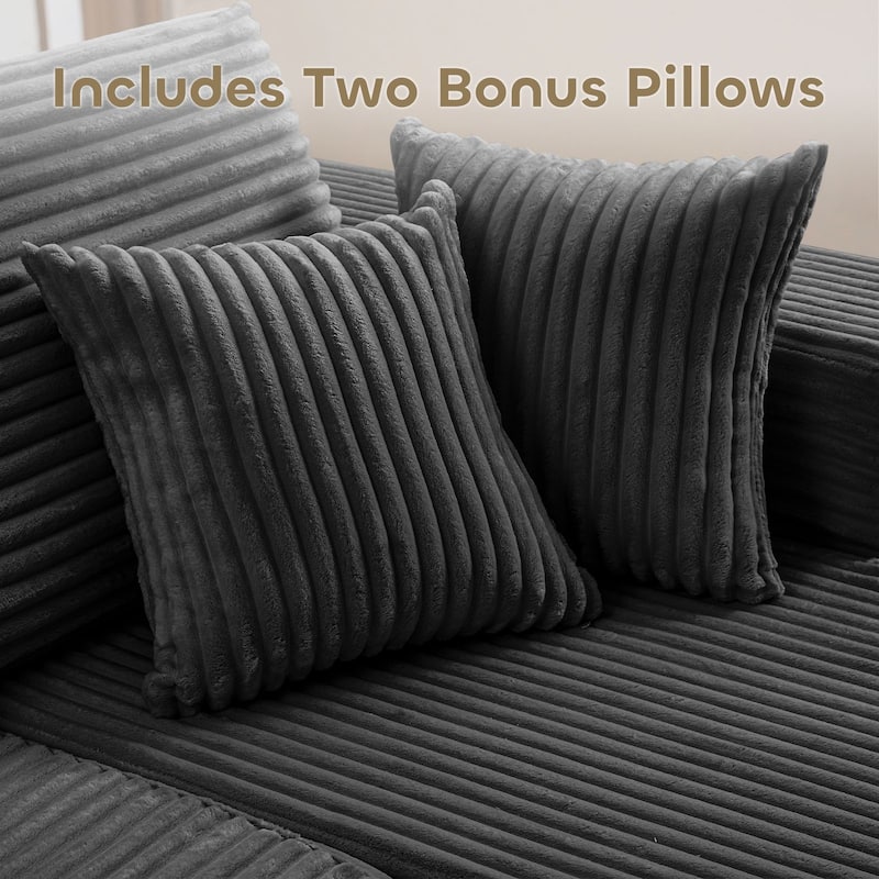 Meyreso No Assembly Required Long Plush L-Shaped Sectional Sofa with Round Nesting Coffee Tables