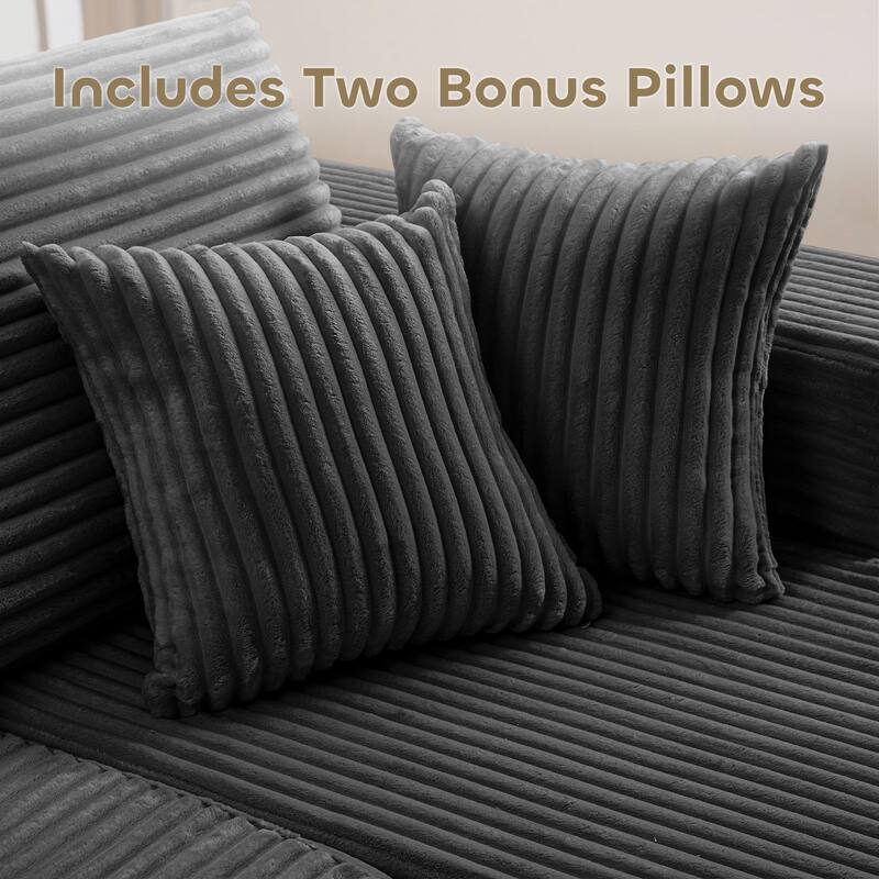 Meyreso No Assembly Required Long Plush L-Shaped Sectional Sofa with Square Nesting Coffee Tables