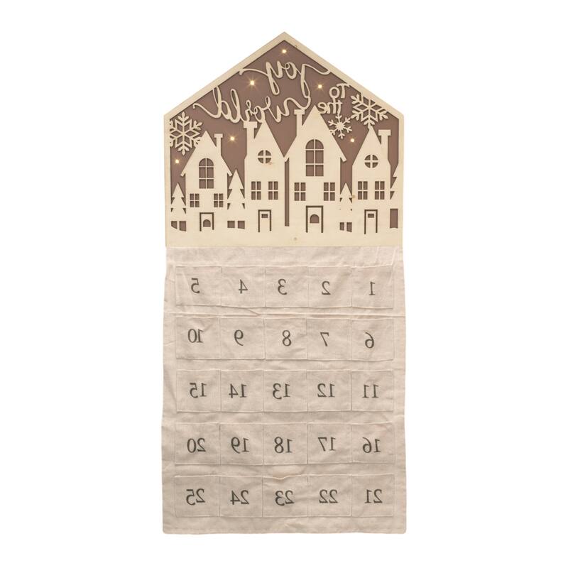 HomeRoots 35" X 17" Beige Christmas Advent Calendar Joy to the World Wood Hanging Wall Decor