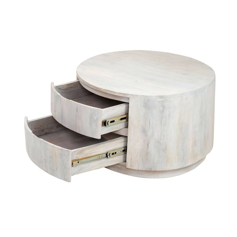 Round Coffee Table with Storage Drawers - 30" - White