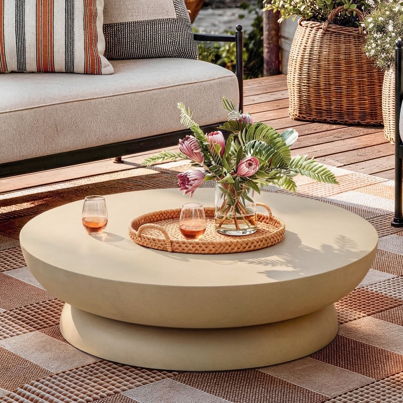 31.5" Low-Profile Round Concrete Coffee Table, Indoor/Outdoor Use