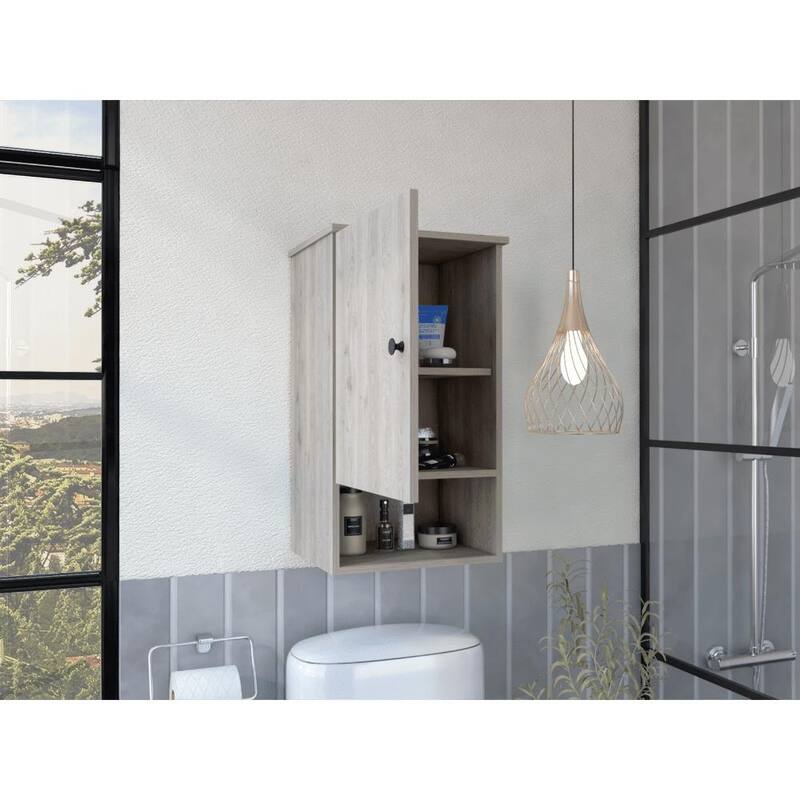 Medicine Cabinet with Soft Close, Single Door, Two Internal Shelves, Light Gray Finish - Easy Assembly - 16.2X13.8 in - Light Gray + Particle Board