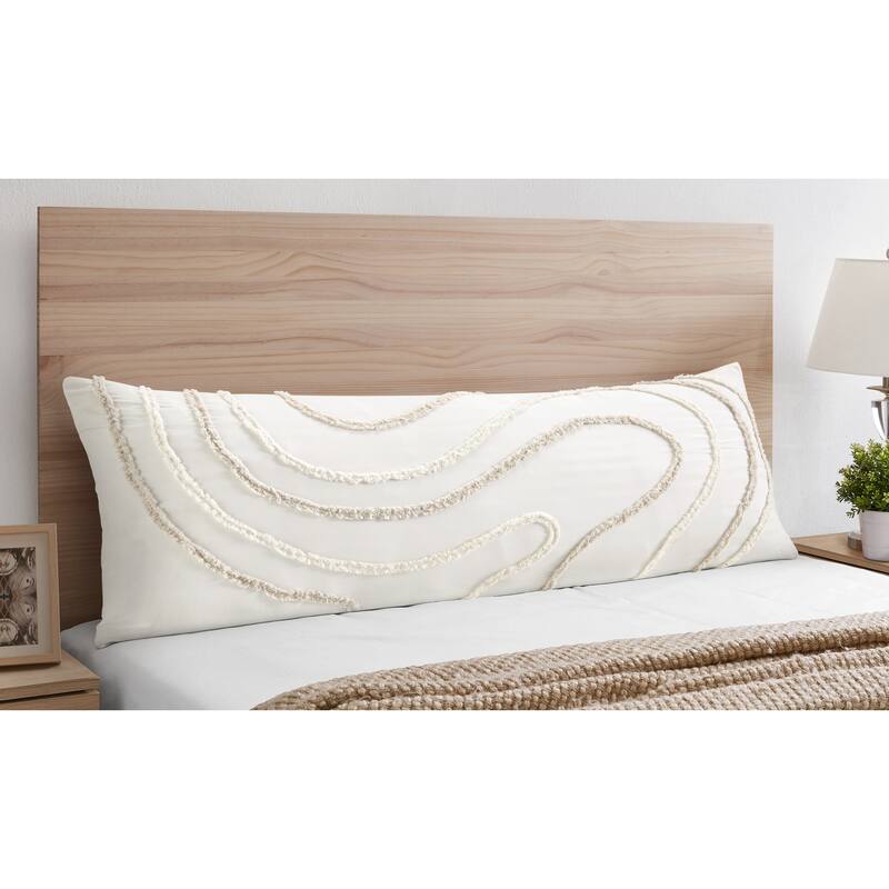 Sweet Jojo Designs Boho Tufted Swirl Body Pillow Case (Pillow Not Included) Neutral Ivory Bohemian Geometric Abstract Unisex