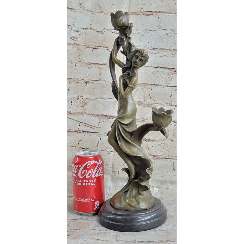 Art Nouveau Floral Female Dancer Bronze Sculpture Candelabra