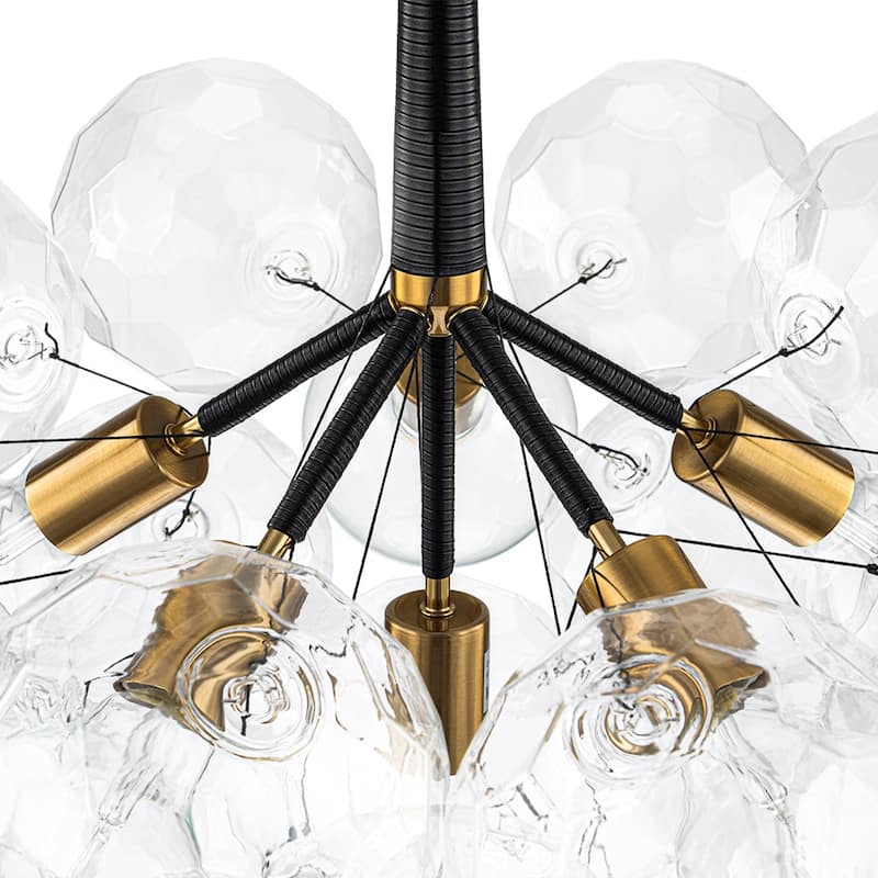Brass 6-light Dimmable Cluster Clear Cut glass Globe Chandelier