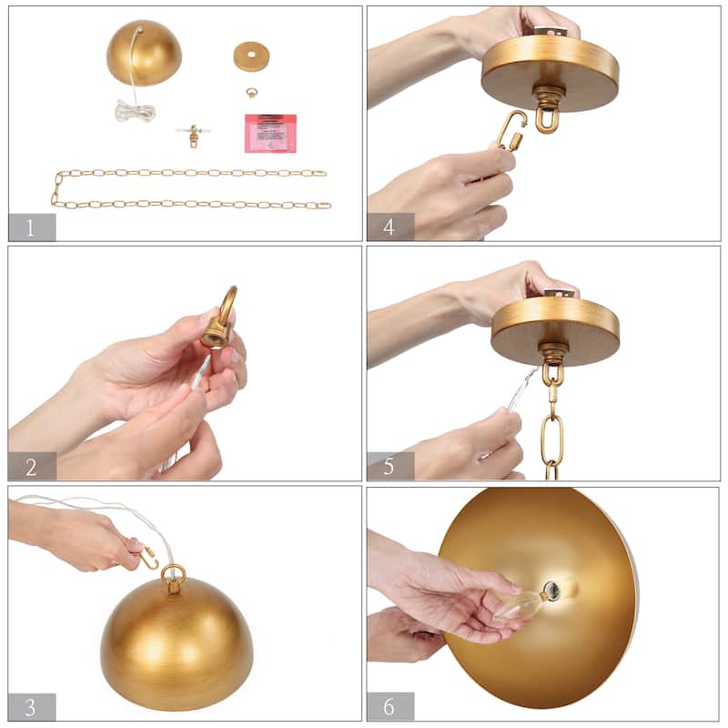 Mid-century Modern Brushed Brass Dome Barn Kitchen Island Metal Pendant Lights - Brushed Brass Gold - D10'' x H68''