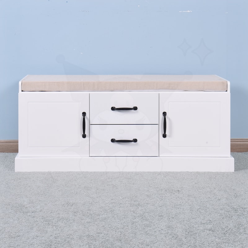 Wooden Entryway Shoe Cabinet with 2 Drawers and 2 Doors - White