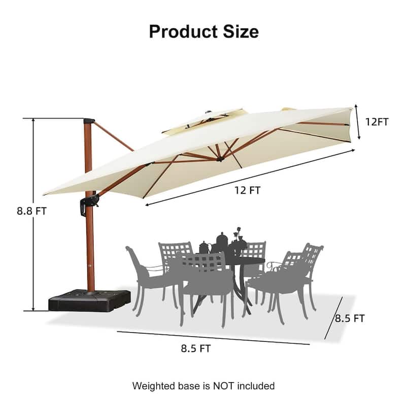 PURPLE LEAF 12ft Square Wood Pattern Patio Cantilever Umbrella