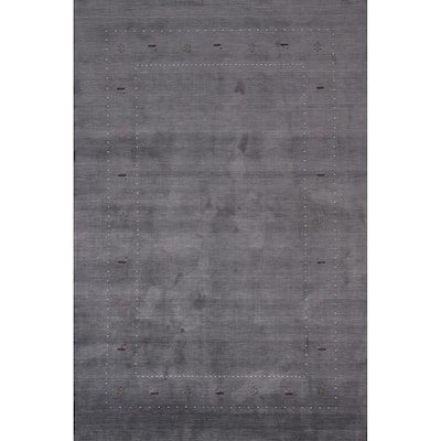 Gray Gabbeh Indian Area Rug Hand-Knotted Wool Carpet - 6'8"x 10'1"