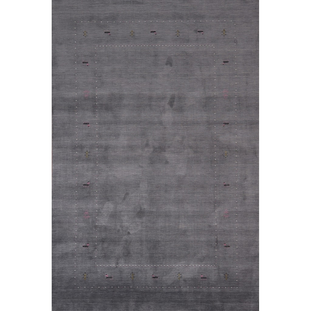 Gray Gabbeh Indian Area Rug Hand-Knotted Wool Carpet - 6'8"x 10'1"