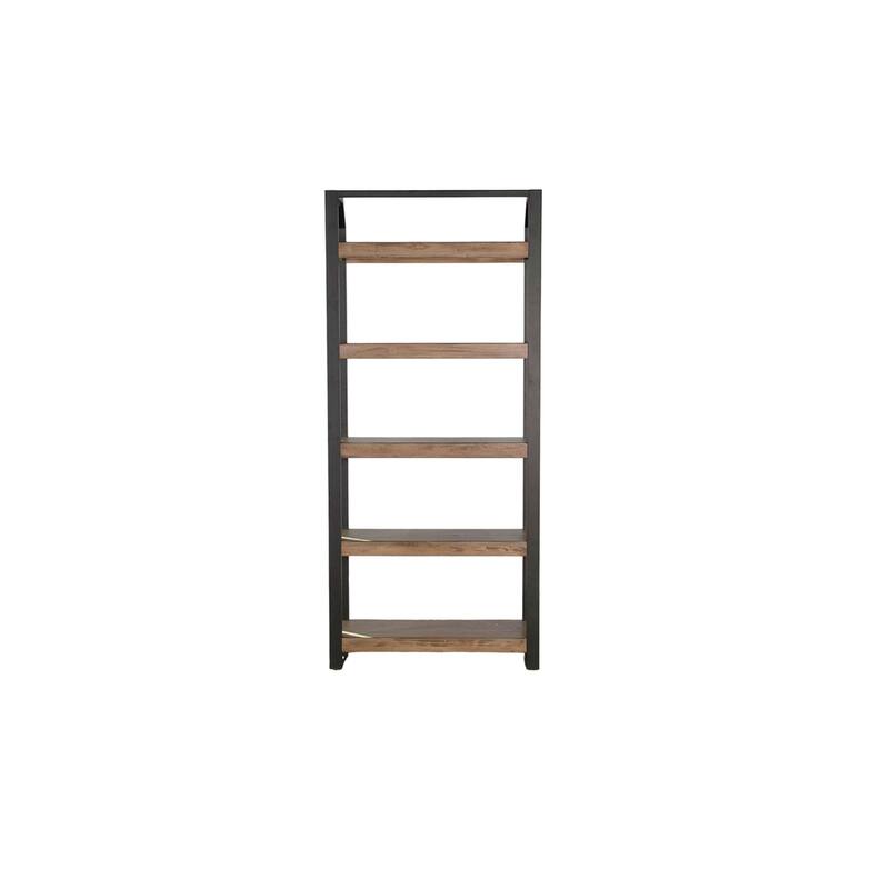Yael Bookcase, 5 Brown Mahogany Shelves and Black Metal Frame, 72 Inch
