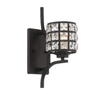 1- Light Weathered Black Armed Sconce - W5.31"xD9.06"xH13.98"