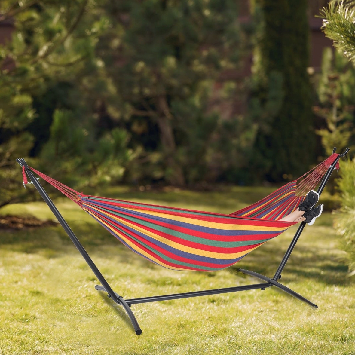 Double Hammock with Freestanding Steel Stand and Carry Bag - Overstock -  31585042