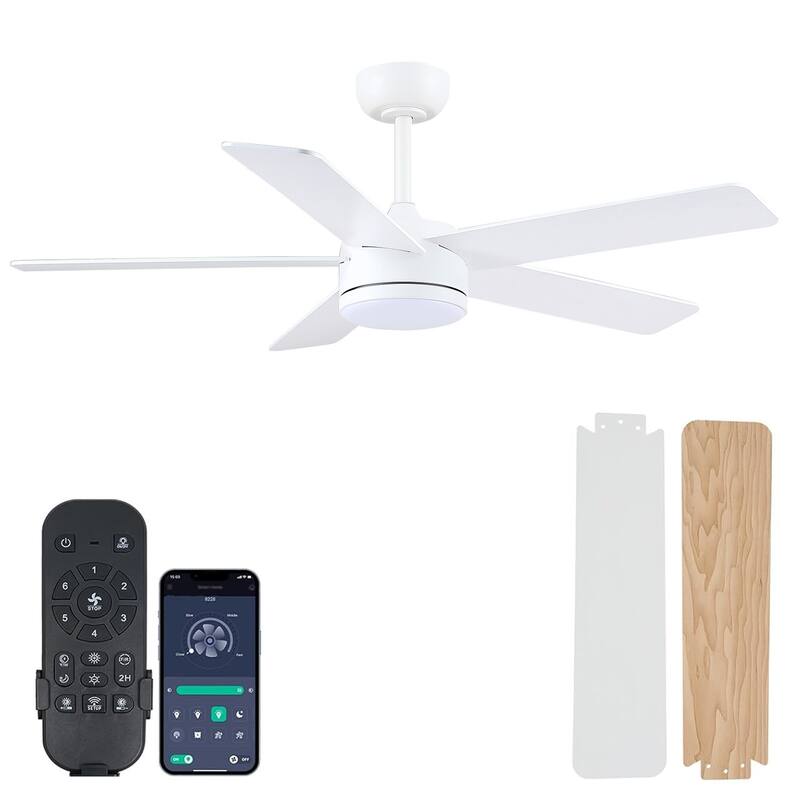 46 Inches Downrod Ceiling Fan with Light and Remote,Quiet DC Motor,Reversible Blades - 46 Inches - White