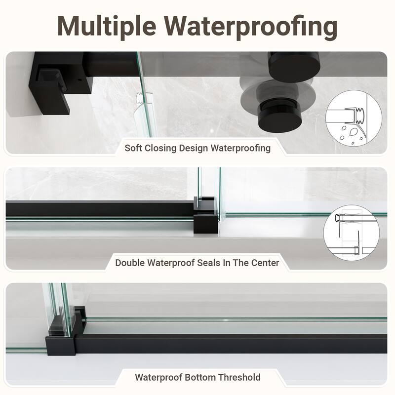 GDFStudio - Modern America Design Frameless Single Sliding Shower Door with 5/16" SGCC Tempered Glass & Stainless Steel Hardware