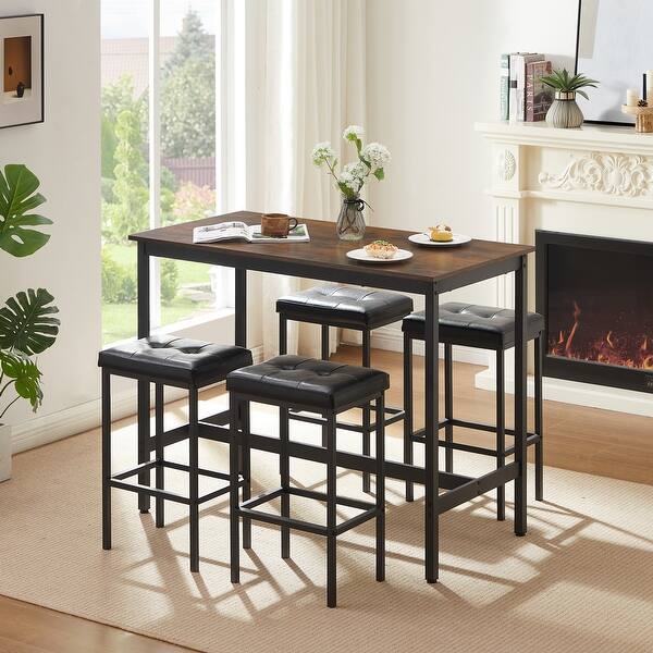 Pub High Dining Table Set 4 PU Leather Bar Chairs for Kitchen Breakfast Table - Bed Bath ...