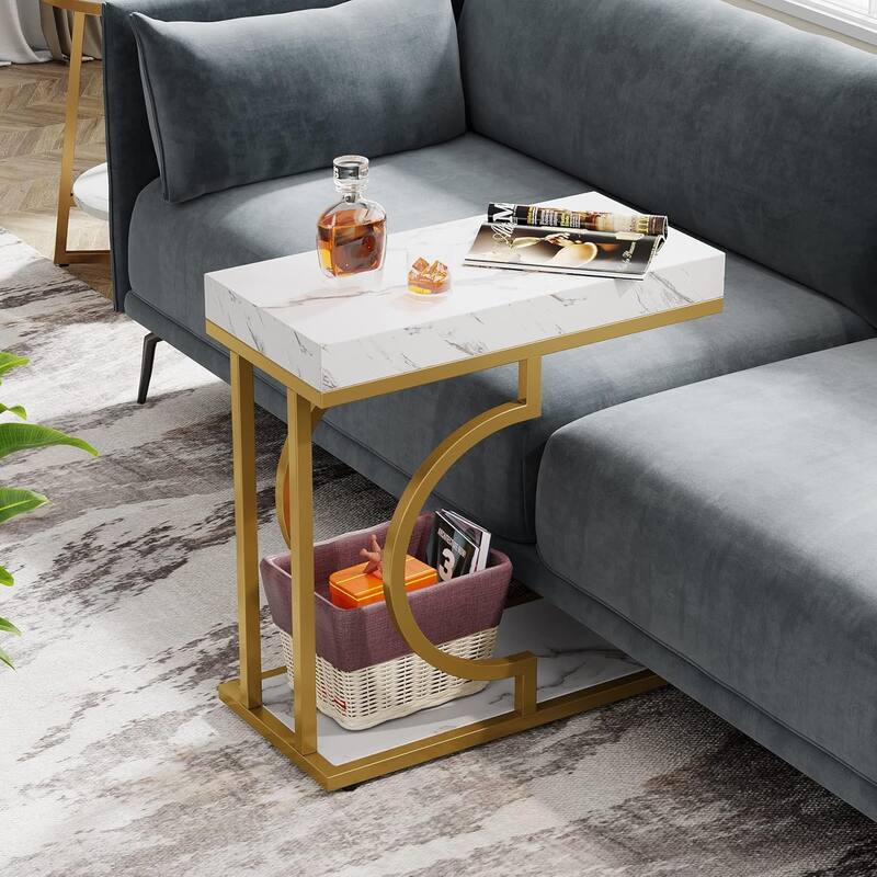 Modern Side Table, C Shaped End Table, Chairside Sofa Bedside Table for Living Room