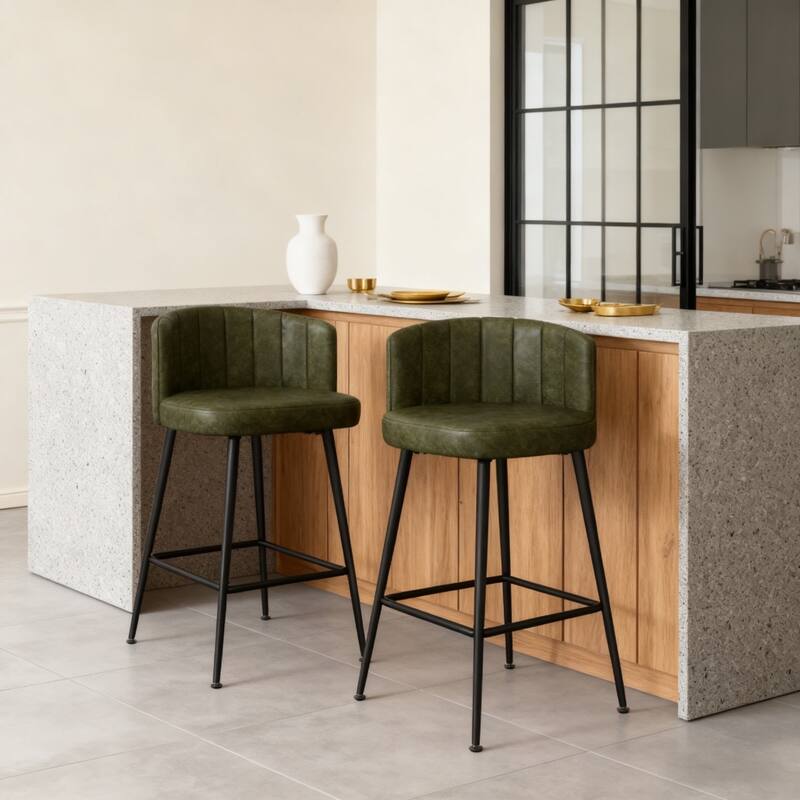 27.2" Swivel Upholstered Bar & Counter Stool with Back and Metal Frame - 37" H X 19.7"W X 18.7" D