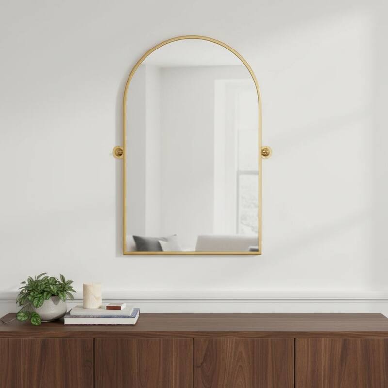 HomeRoots 31" Gold Aluminum Arch Tilting Framed Accent Mirror - 23.58 in. x 31.44 in. x 0.79 in. - 23.58 in. x 31.44 in.  x 0.79 in.