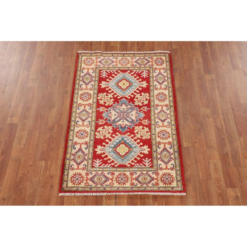 Traditional Kazak Accent Rug Hand-Knotted Geometric Wool Carpet - 2'10" x 4'2"