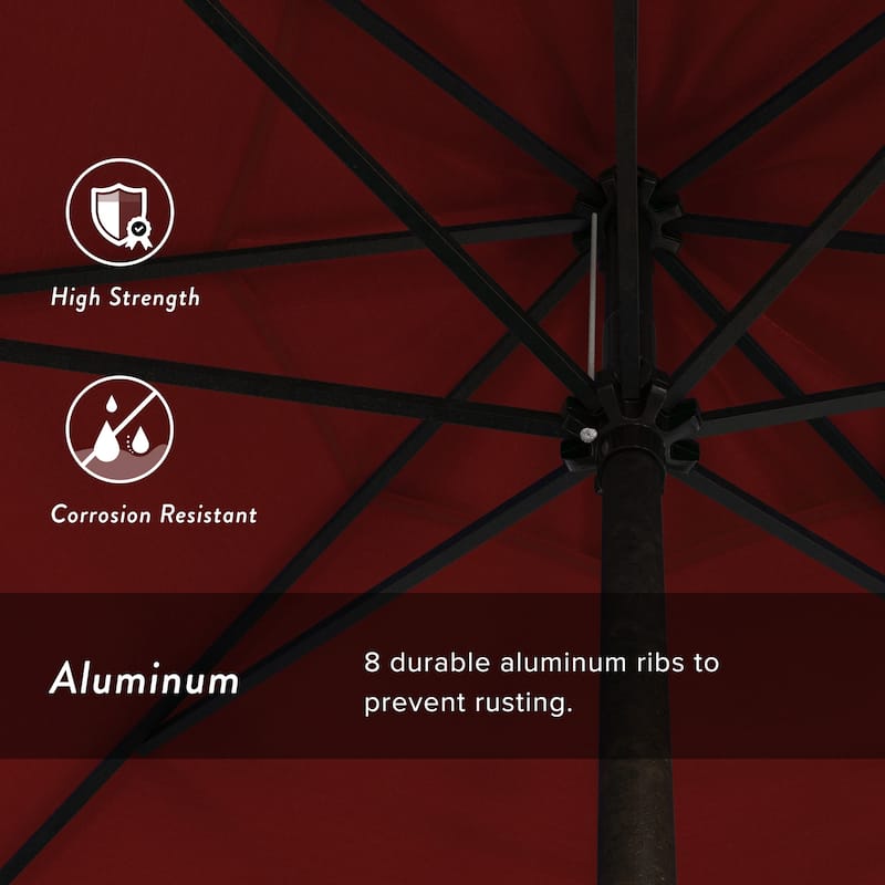 California Umbrella 7.5' Round Crank Lift Auto Tilt 8 Rib Aluminum Patio Umbrella, Bronze Finish, Olefin Royal Blue Fabric