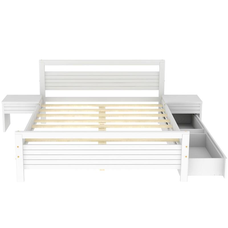 Wooden Platform Bed with Two Storage Drawers