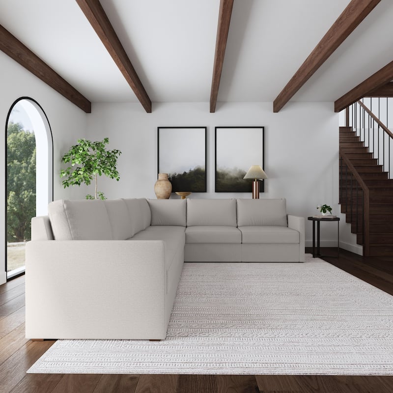 Flex Taupe Fabric 6-Seat Sectional with Narrow Arm - 132" x 35" x 102"