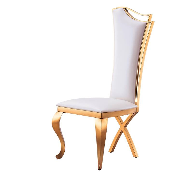 Leatherette Unique Design Backrest Dining Chair with Stainless Steel Legs Set of 2